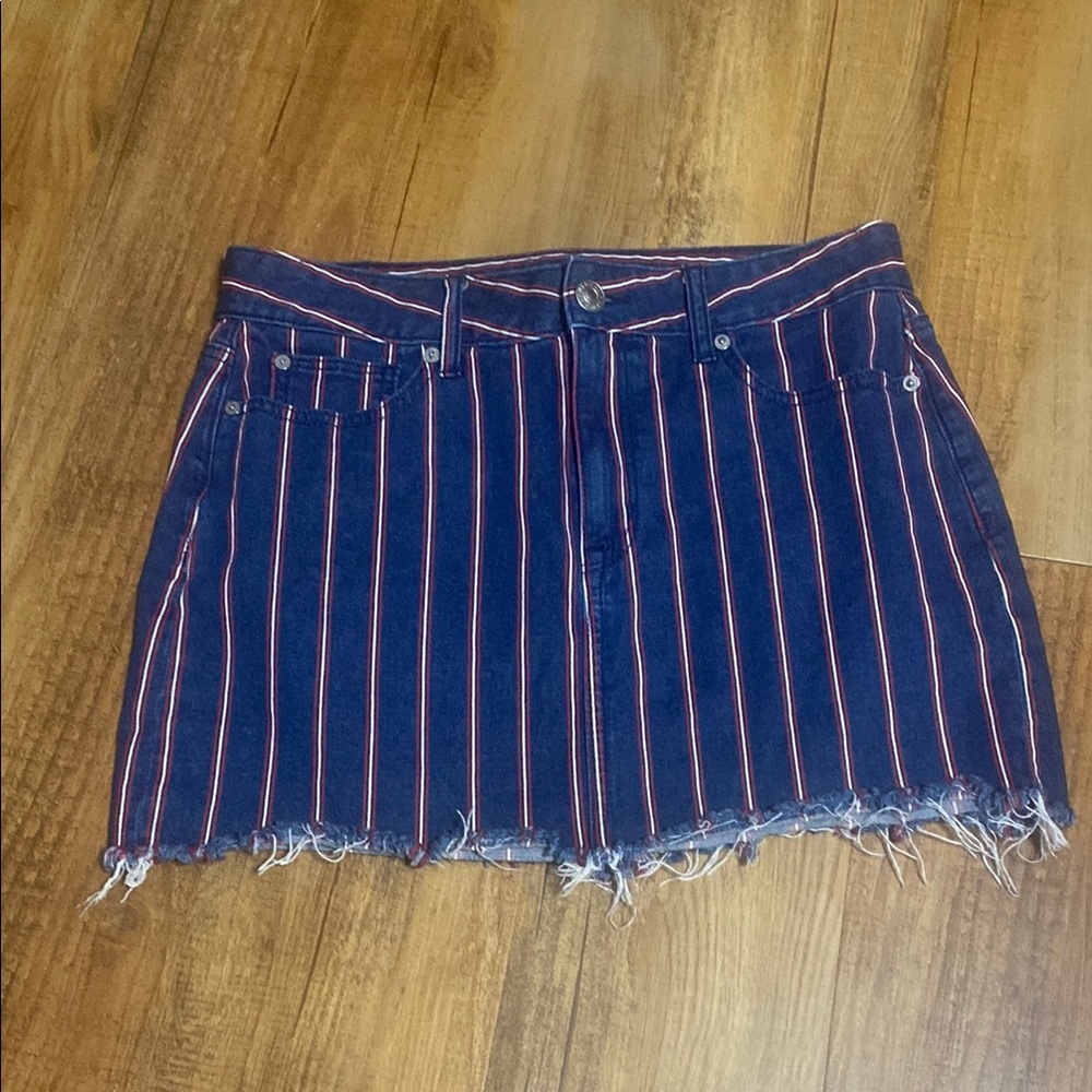 American Eagle red, white & blue Striped Denim high rise Mini Skirt size 10
